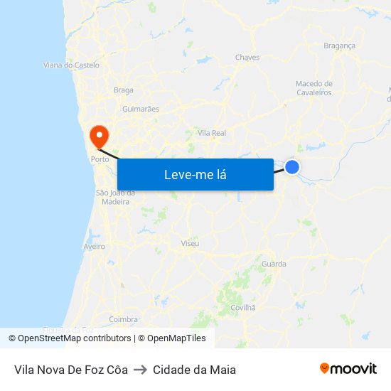 Vila Nova De Foz Côa to Cidade da Maia map