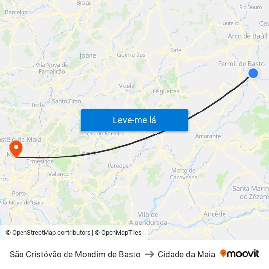 São Cristóvão de Mondim de Basto to Cidade da Maia map