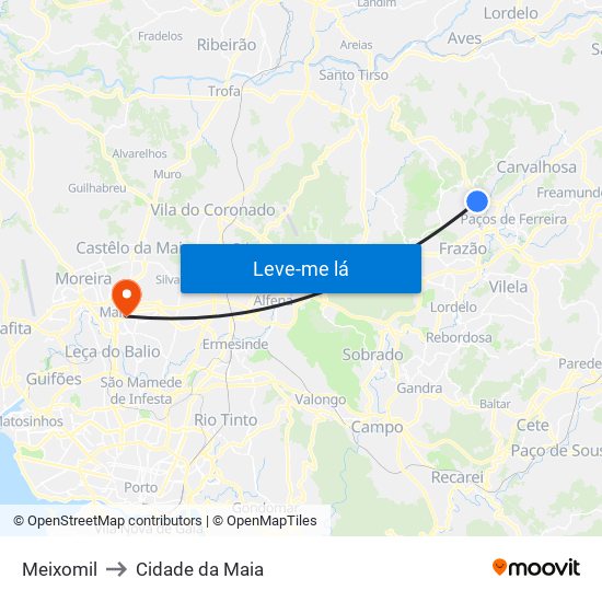 Meixomil to Cidade da Maia map