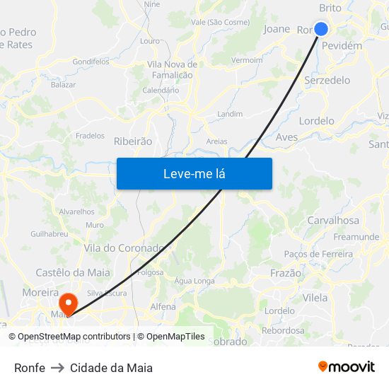 Ronfe to Cidade da Maia map