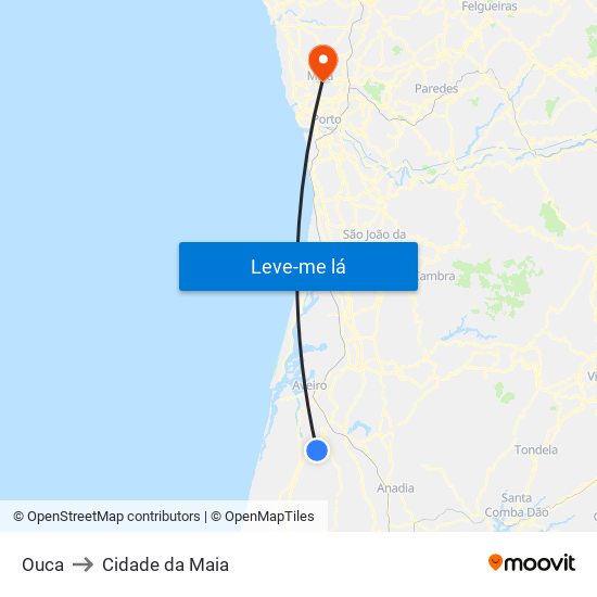 Ouca to Cidade da Maia map