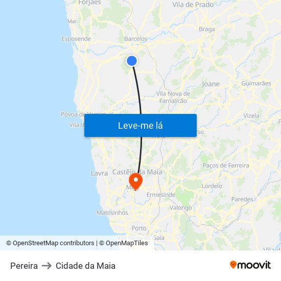 Pereira to Cidade da Maia map