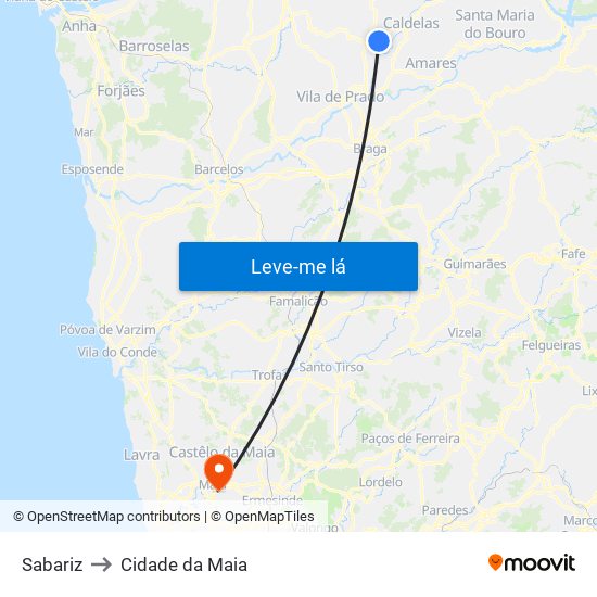 Sabariz to Cidade da Maia map