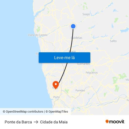 Ponte da Barca to Cidade da Maia map