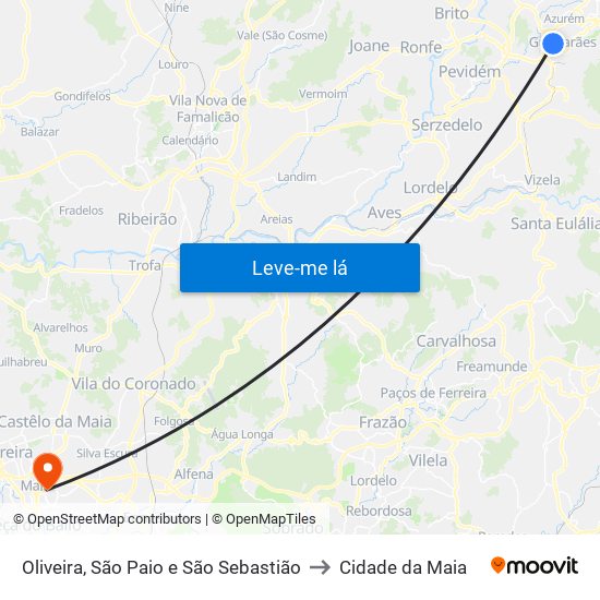 Oliveira, São Paio e São Sebastião to Cidade da Maia map