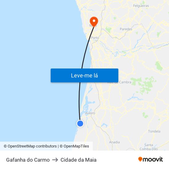 Gafanha do Carmo to Cidade da Maia map