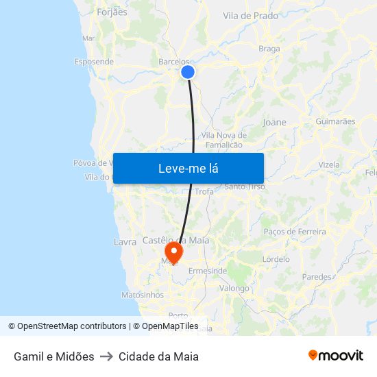 Gamil e Midões to Cidade da Maia map