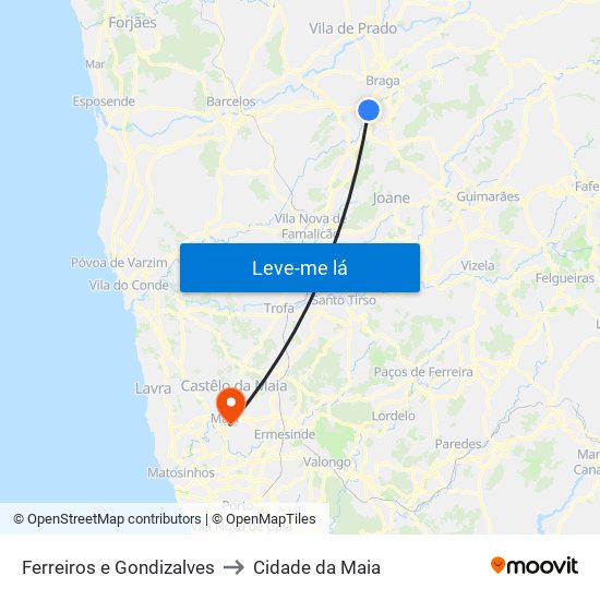 Ferreiros e Gondizalves to Cidade da Maia map