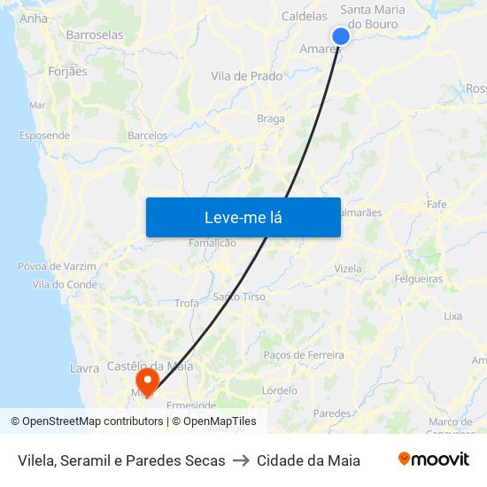 Vilela, Seramil e Paredes Secas to Cidade da Maia map