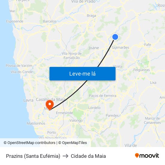 Prazins (Santa Eufémia) to Cidade da Maia map