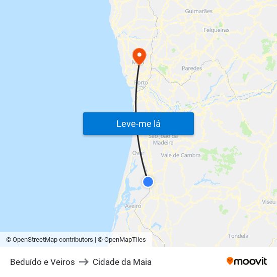 Beduído e Veiros to Cidade da Maia map