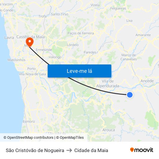 São Cristóvão de Nogueira to Cidade da Maia map