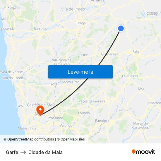 Garfe to Cidade da Maia map