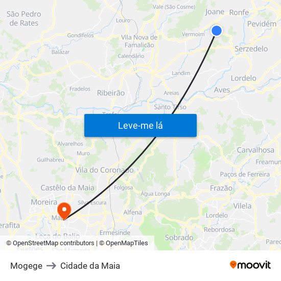 Mogege to Cidade da Maia map