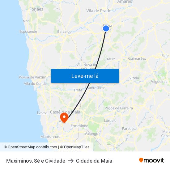 Maximinos, Sé e Cividade to Cidade da Maia map