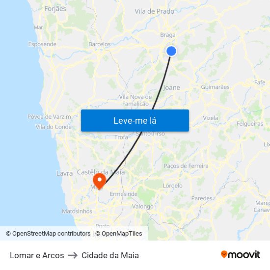 Lomar e Arcos to Cidade da Maia map