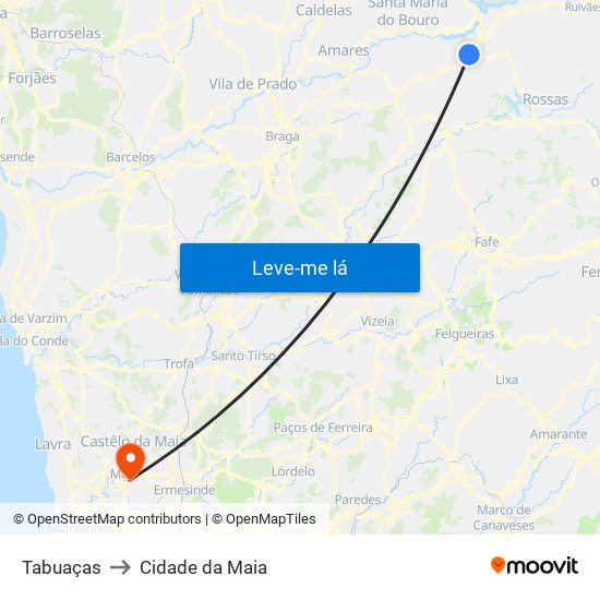 Tabuaças to Cidade da Maia map