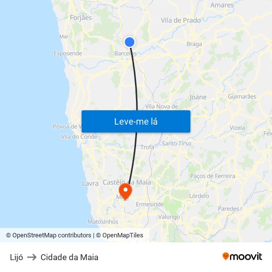 Lijó to Cidade da Maia map