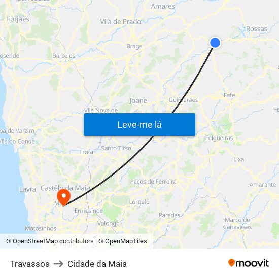 Travassos to Cidade da Maia map