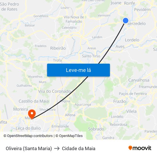 Oliveira (Santa Maria) to Cidade da Maia map