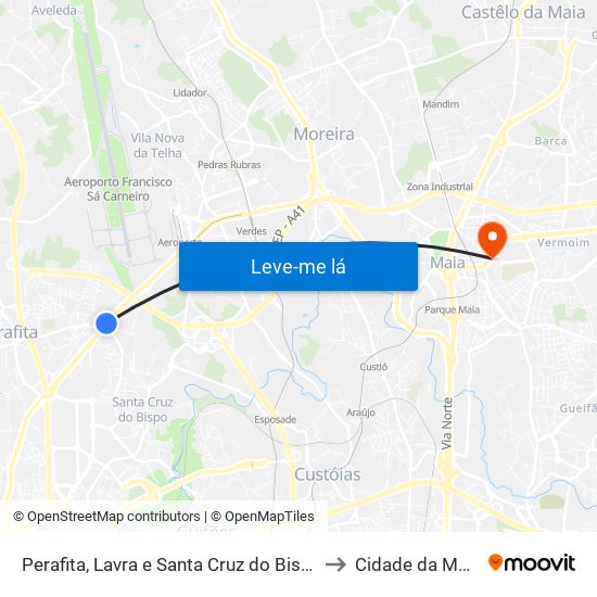 Perafita, Lavra e Santa Cruz do Bispo to Cidade da Maia map