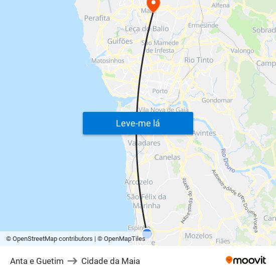Anta e Guetim to Cidade da Maia map