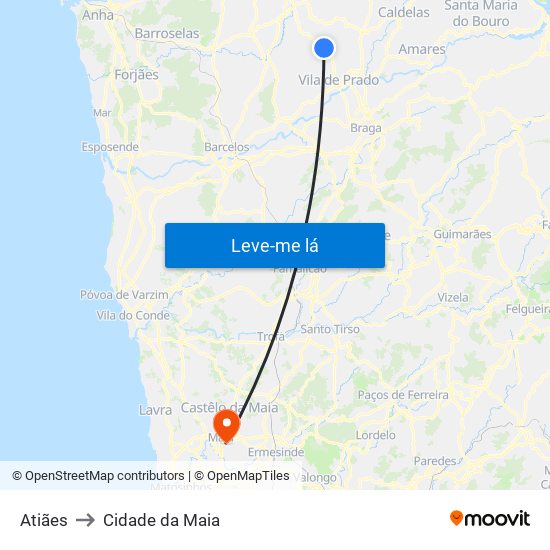 Atiães to Cidade da Maia map