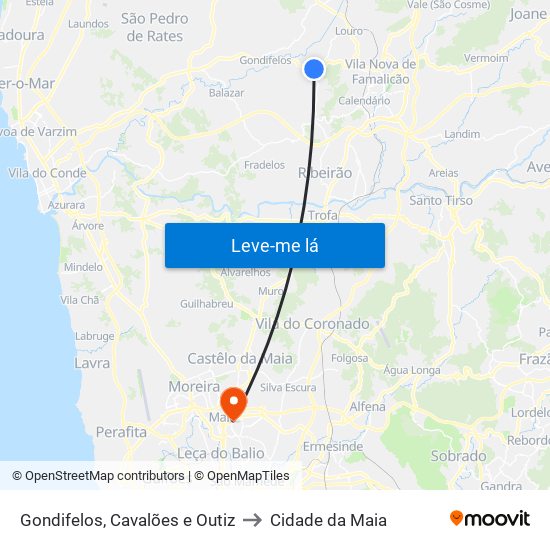 Gondifelos, Cavalões e Outiz to Cidade da Maia map