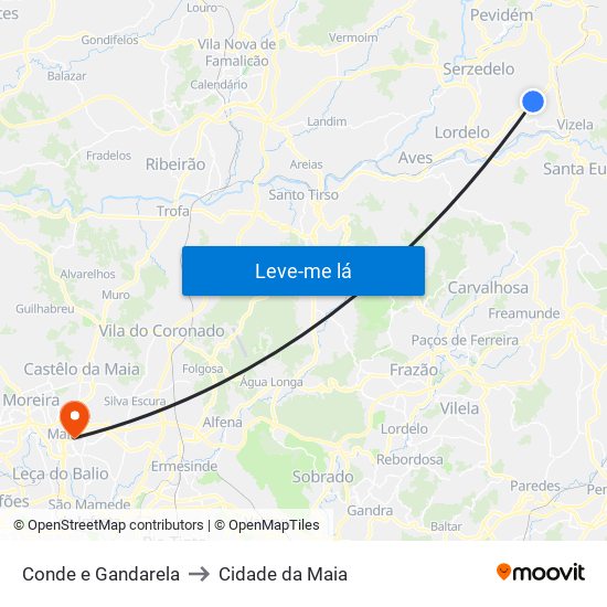 Conde e Gandarela to Cidade da Maia map