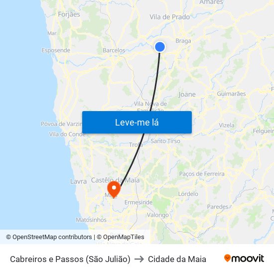 Cabreiros e Passos (São Julião) to Cidade da Maia map