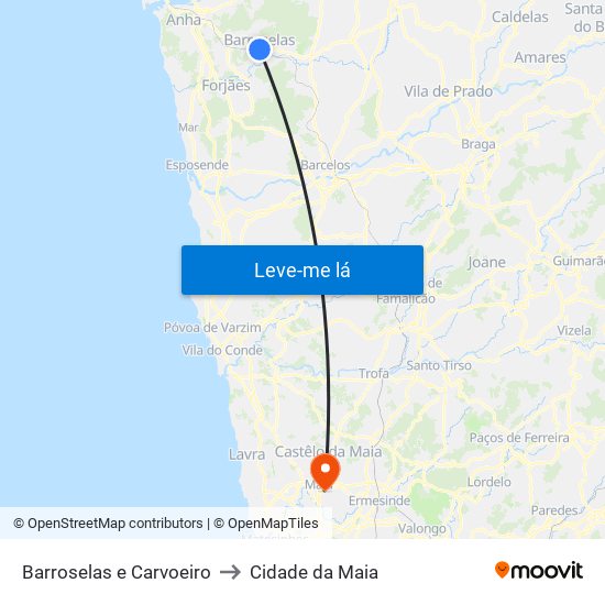 Barroselas e Carvoeiro to Cidade da Maia map