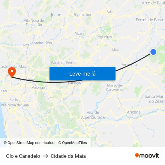 Olo e Canadelo to Cidade da Maia map