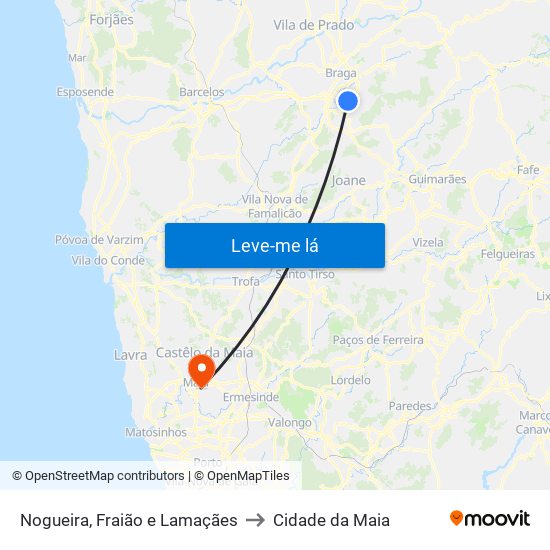 Nogueira, Fraião e Lamaçães to Cidade da Maia map
