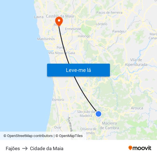 Fajões to Cidade da Maia map