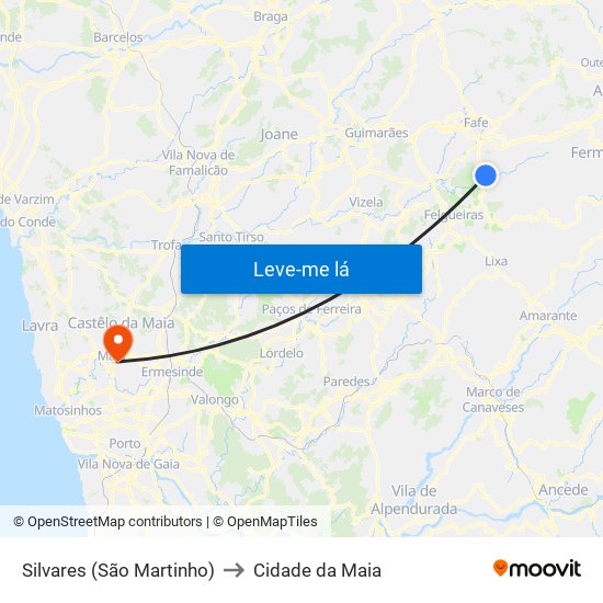 Silvares (São Martinho) to Cidade da Maia map