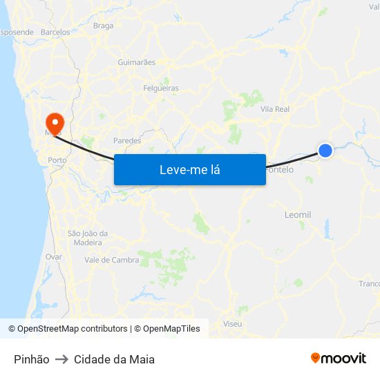 Pinhão to Cidade da Maia map