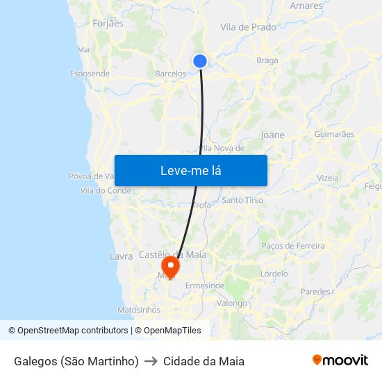 Galegos (São Martinho) to Cidade da Maia map
