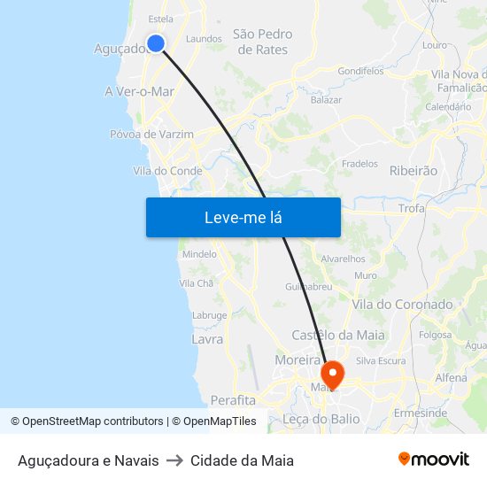 Aguçadoura e Navais to Cidade da Maia map