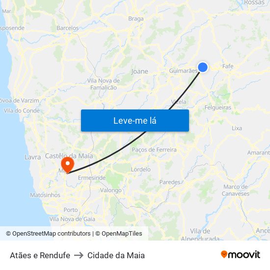 Atães e Rendufe to Cidade da Maia map