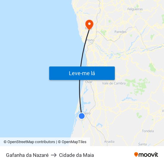 Gafanha da Nazaré to Cidade da Maia map