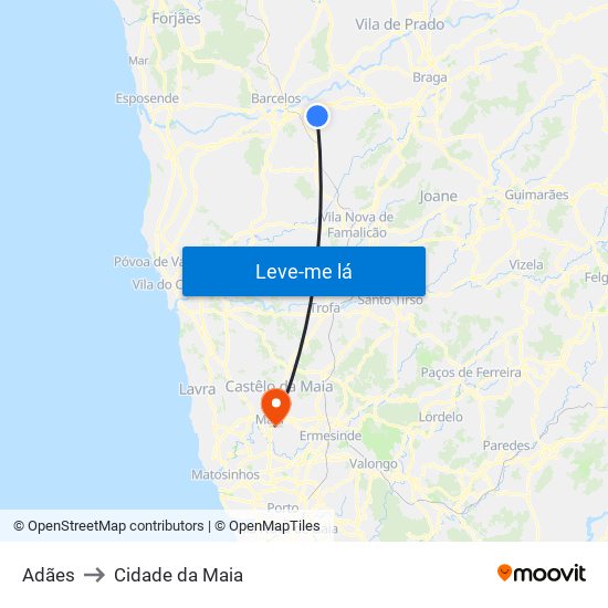 Adães to Cidade da Maia map