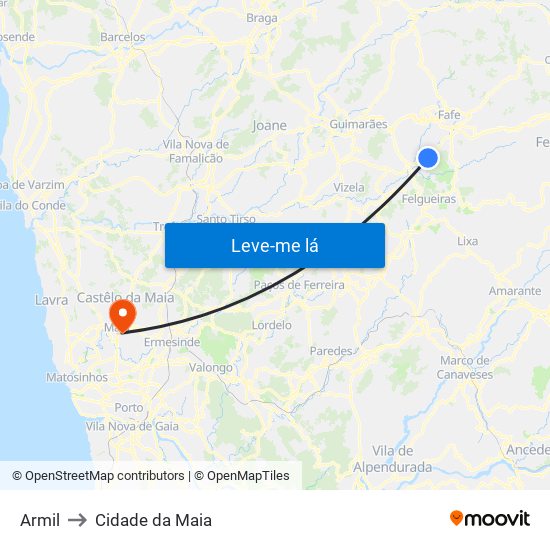 Armil to Cidade da Maia map