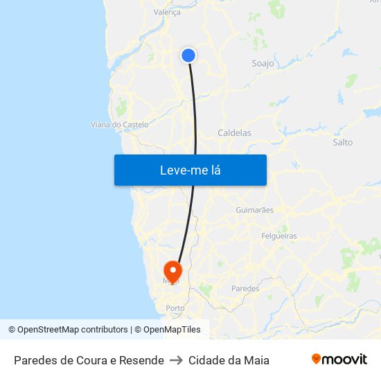 Paredes de Coura e Resende to Cidade da Maia map