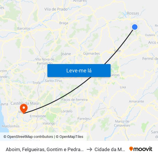 Aboim, Felgueiras, Gontim e Pedraído to Cidade da Maia map