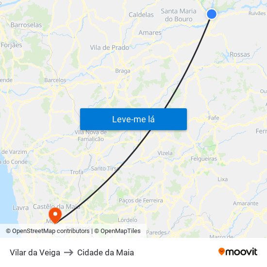 Vilar da Veiga to Cidade da Maia map