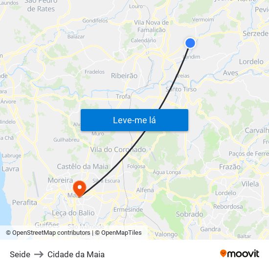 Seide to Cidade da Maia map