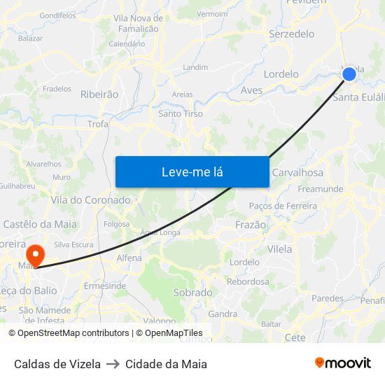 Caldas de Vizela to Cidade da Maia map