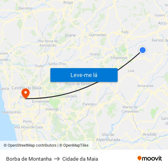 Borba de Montanha to Cidade da Maia map