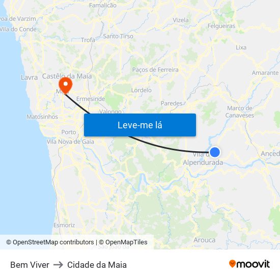 Bem Viver to Cidade da Maia map