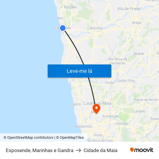 Esposende, Marinhas e Gandra to Cidade da Maia map